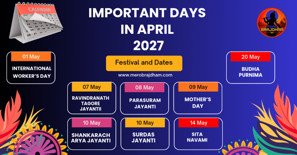 Important Days in May 2027 calendar featuring festivals and special occasions